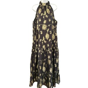 Express Black Gold Tiered Ankle Length Floral Dress Special Occasion  Sleeveless - Etsy