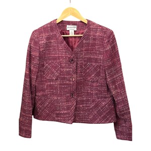 Vintage Pendleton Wool Mohair Tweed Blazer Magenta Pink Collarless Jacket 10