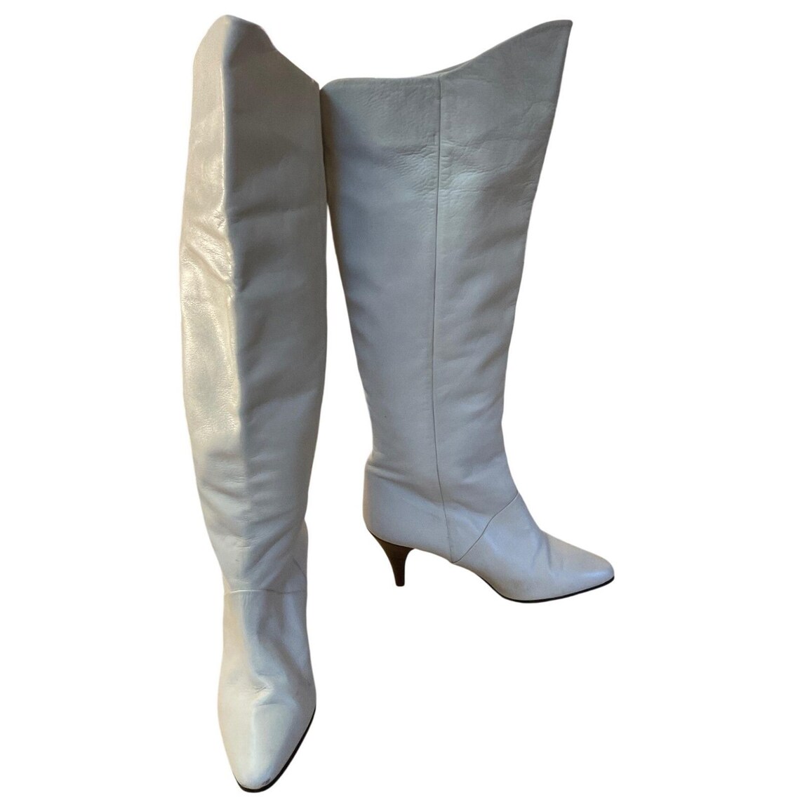 Vintage 80's 90's White Leather Over The Knee Boots Mod Retro Chic Tall Boots, foto 3 di 5