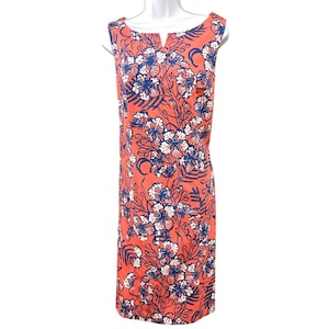 Talbots Women&#39;s Coral Blue Floral Sleeveless Shift Dress Size 12 Preppy Summer