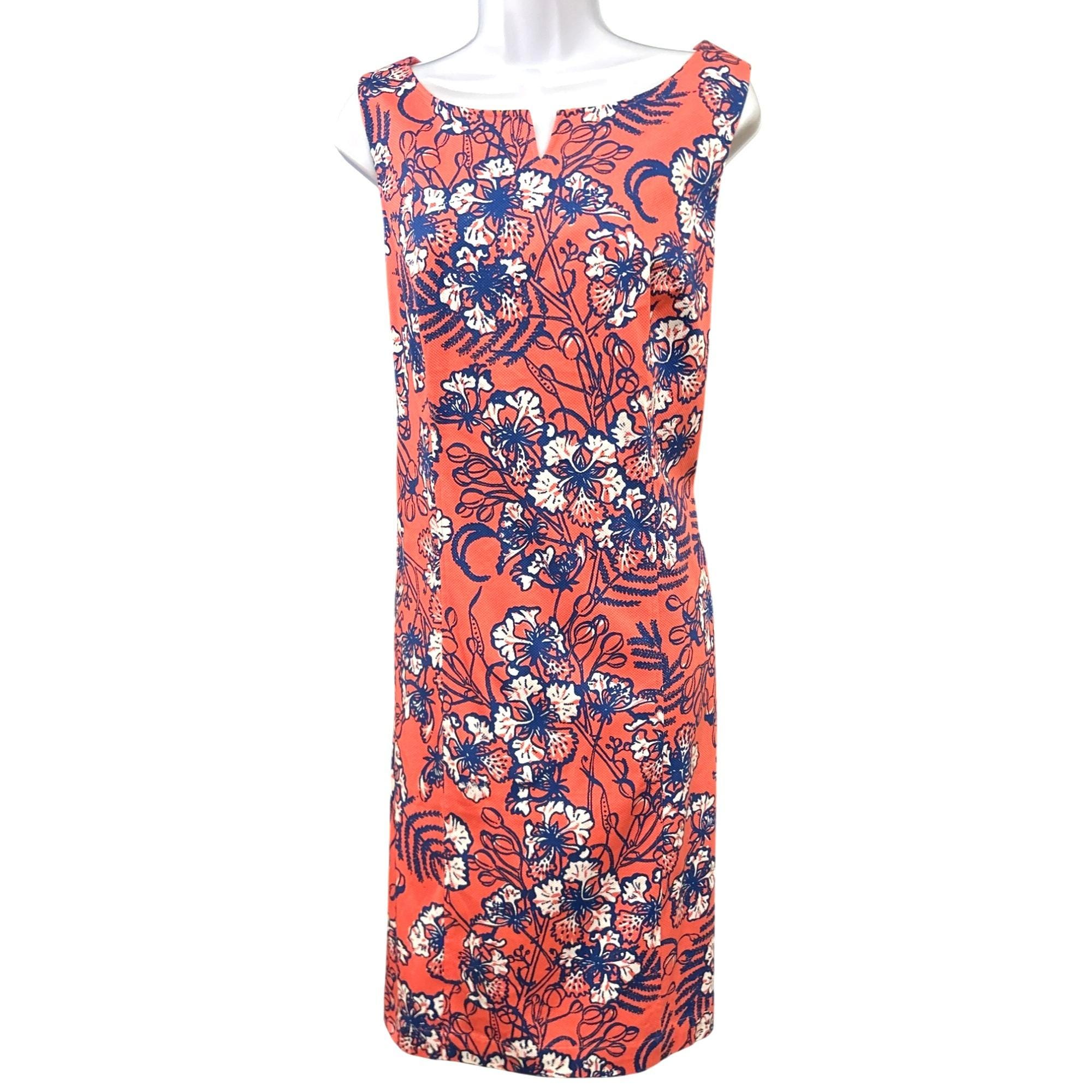 Talbots Women's Coral Blue Floral Sleeveless Shift Dress Size 12 Preppy  Summer