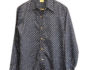 Camicetta Catalina Vintage anni '70 Geometrica Retro Disco Mod Segretaria Preppy Funky