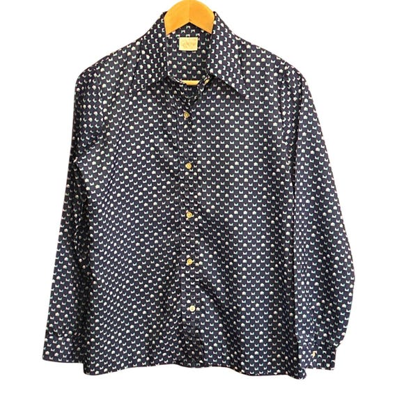 Vintage 70s Catalina Blouse Geometric Retro Disco Mod Secretary Preppy Funky