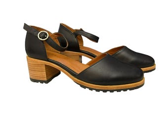 Portland Leather Goods Schwarze Blockabsatz Mary Jane Schuhe Größe 10.5 NWOB