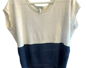 Joie Pull sans manches femme crème bleu marine color block à encolure dégagée taille XS 100 lin
