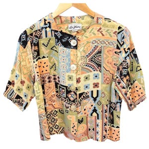 Vintage Lee Wintar Patchworkblus Abstrakt Tribal Mönster Kortärmad Designer