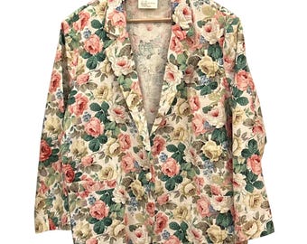 Blazer vintage de los 90 de Gavin and Laurence Kaplan con estampado floral estilo cottagecore shabby chic.