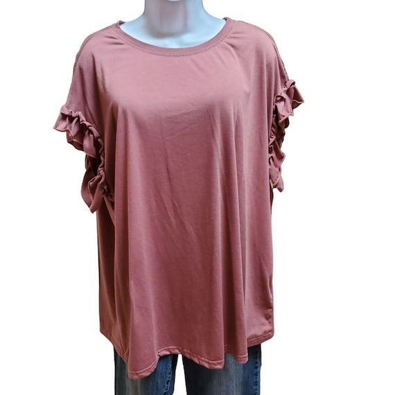 Shein Curve Women's Blush Solid Ruffle Sleeve Plus Size Shirt Size 2XL 