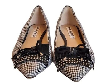 Vintage Karl Lagerfeld Houndstooth Flats Dark Academia Preppy Parisian Chic