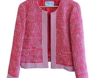Chaqueta de tweed roja con ribete de rayas para mujer de Marella by Max Mara, talla 10, diseño del diseñador