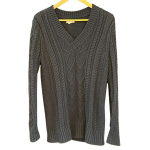 L.L. Bean Signature Cable Knit V-Neck Fisherman&#39;s Sweater XS Nautical Preppy