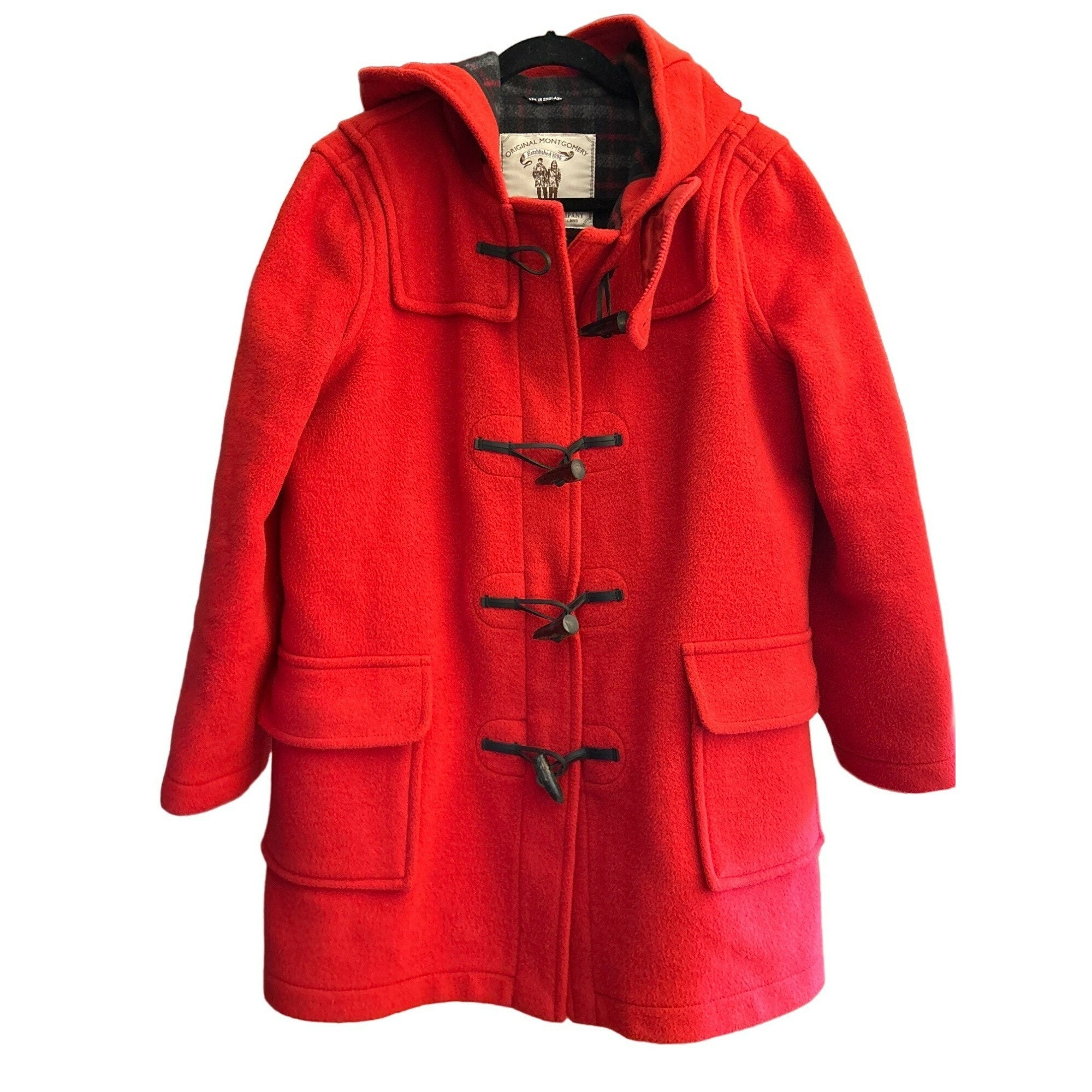 Ladies red duffle top coat with hood