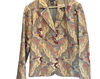 Vintage 90s ELCC Tapestry Blazer Jacket Grandmacore Dark Academia Floral Damask