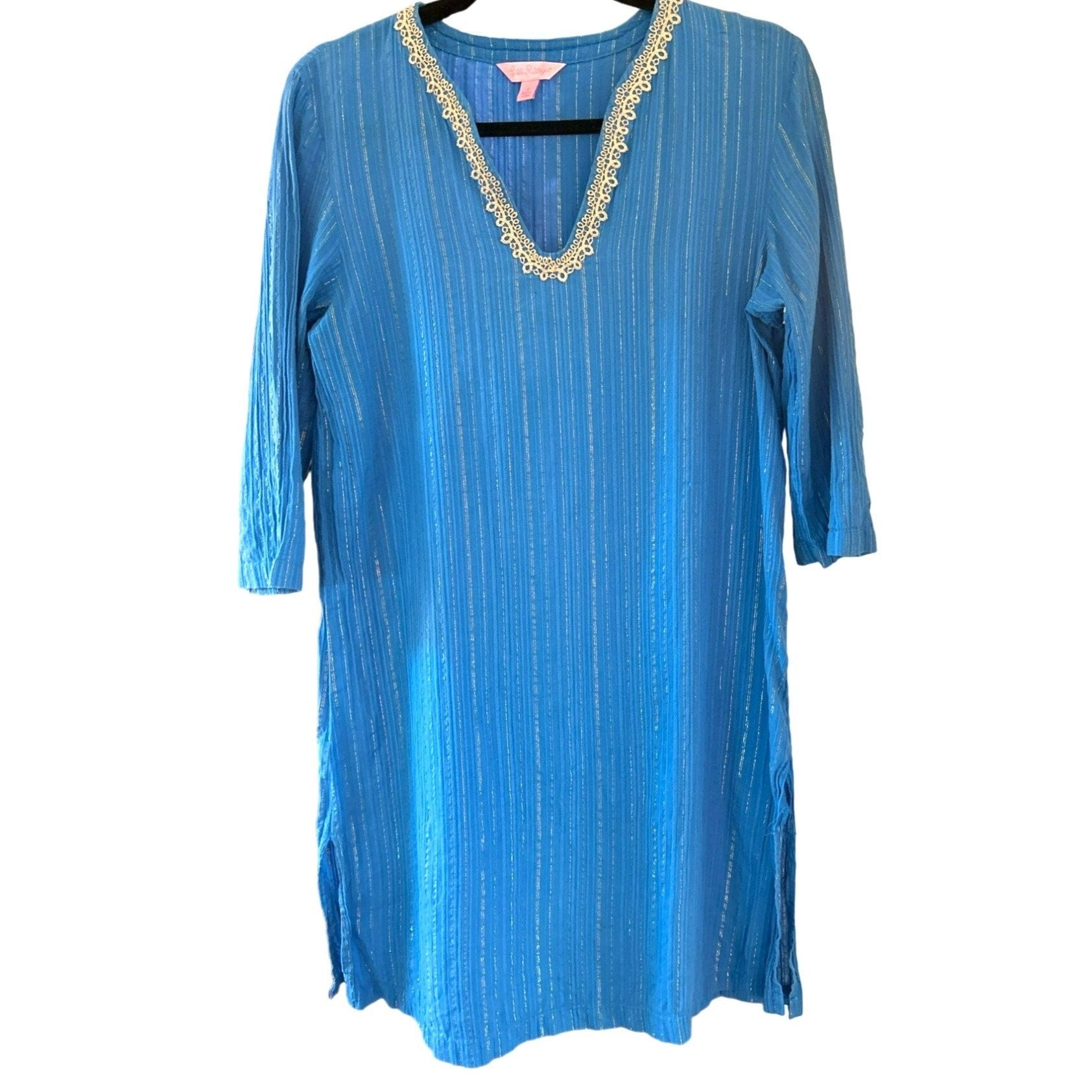 Lilly Pulitzer Women's Small Blue Tunic Dress With Lace Trim V-neck 3/4 Sleeves Side Slits - Etsy Lilly Pulitzer Women's Small Blue Tunic Dress With Lace Trim V-neck 3/4 Sleeves Side Slits - Etsy