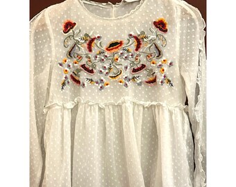 Zara Trafaluc Baby Doll Embroidered Swiss Dot Long Sleeve Blouse Medium Festival - Etsy Zara Trafaluc Baby Doll Embroidered Swiss Dot Long Sleeve Blouse Medium Festival - Etsy