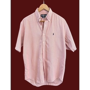 Camicia a maniche corte con bottoni in seersucker rosso e bianco Ralph Lauren Y2K, taglia media