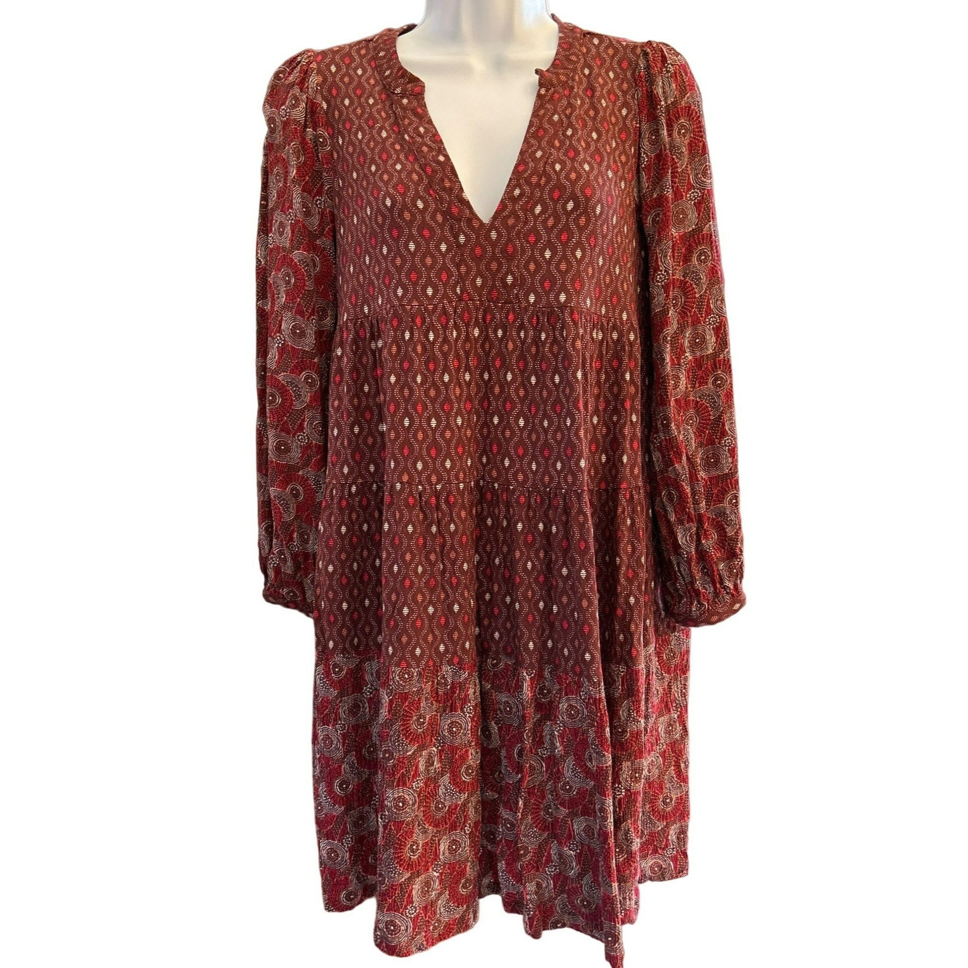 Anthropologie Maeve Women's Burgandy Boho Dress Size XS Long Sleeve V Neck  - Etsy