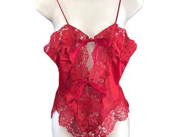 Vintage Alana Gale Red Bodysuit Coquette Romantic Valentine Femme Fatale