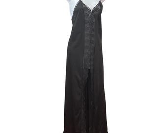 Camisola maxi vintage Sears com detalhes em renda preta, estilo gótico romântico, tamanho 2XL (42-44).