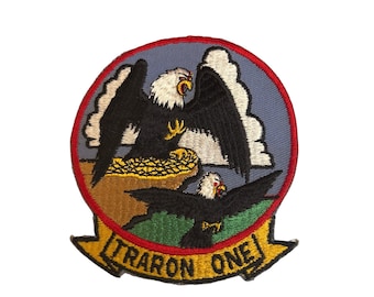 Vintage US Navy TRARON ONE Training Squadron Eagle Embroidered Patch Badge