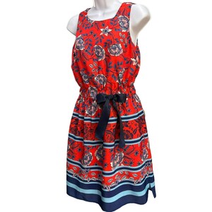 Eliza J Anthropologie Women's Blue Floral Sleeveless Dress Size 4P Nautical Red White image 2