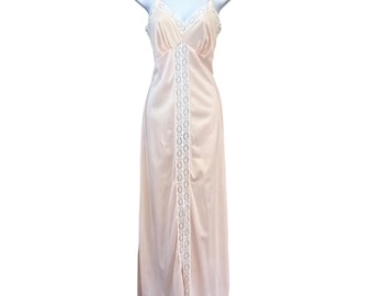 Vintage Full Slip Dress Coquette Balletcore  Peach Pink Lace Trim Size 36
