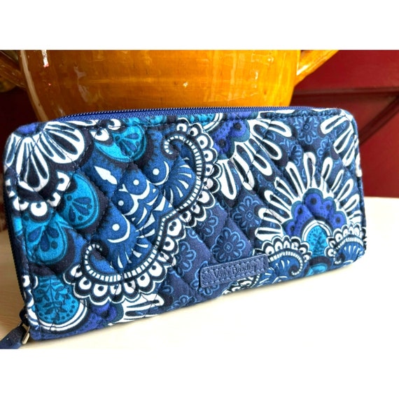 Vera Bradley Blue Tapestry Zippered Multi Pocket … - image 1