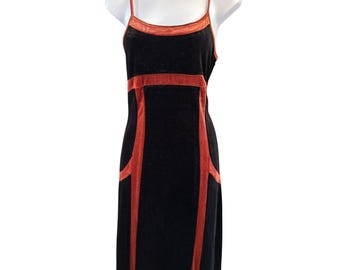 Y2K Vintage Pretty Damage Women&#39;s Brown Rust Full Length Velvet Dress Medium