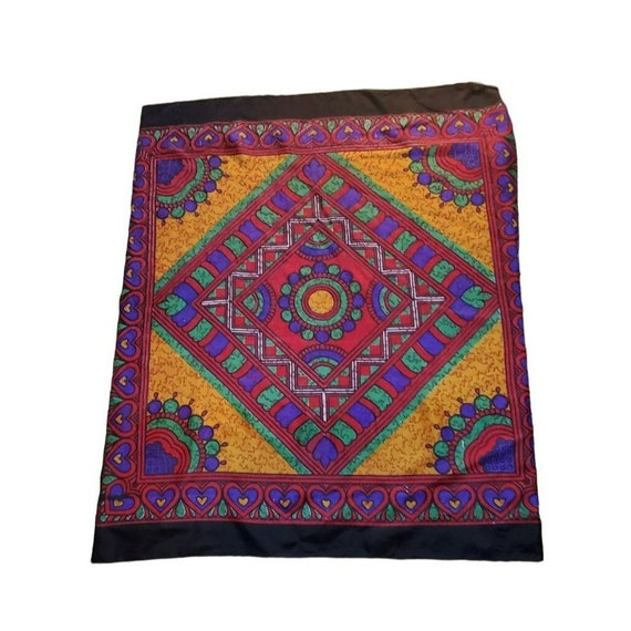 Vintage Multicolored Heart Stained Glass Geometric Print Women's Scarf