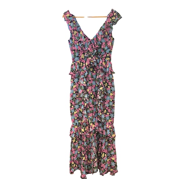 Amur Evita Multicolor Floral Silk Chiffon Ruffle Maxi Dress Size 4 Designer  READ - Etsy