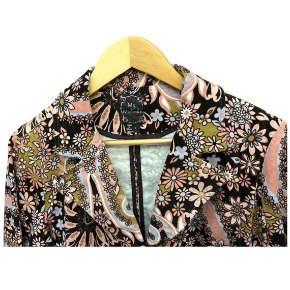 Vintage 70s Y2K My Michelle Corduroy Blazer Psychedelic Floral Retro 70s Style View 2