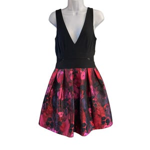 xscape fit and flare floral dress Xscape Black Embroider Illusion Fit Flare Dress Pink Floral Sheer Cutout  Size 2