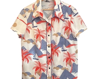 70s Lady Orweco Sport Button Up Shirt Tropical Tiki Mid Century Modern