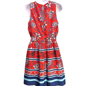 Eliza J Anthropologie Women's Blue Floral Sleeveless Dress Size 4P Nautical Red White image 4