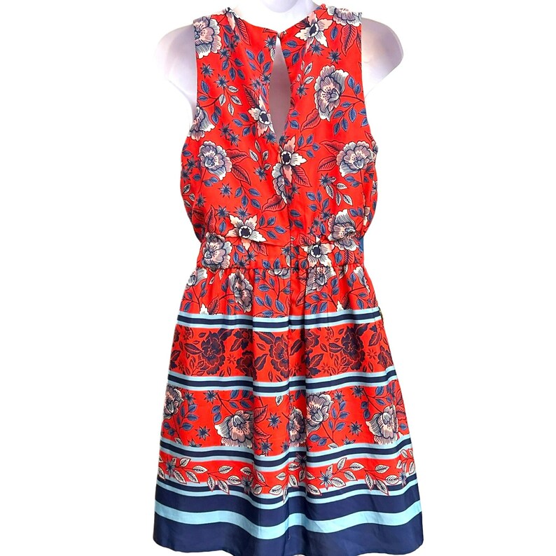 Eliza J Anthropologie Women's Blue Floral Sleeveless Dress Size 4P Nautical Red White image 4