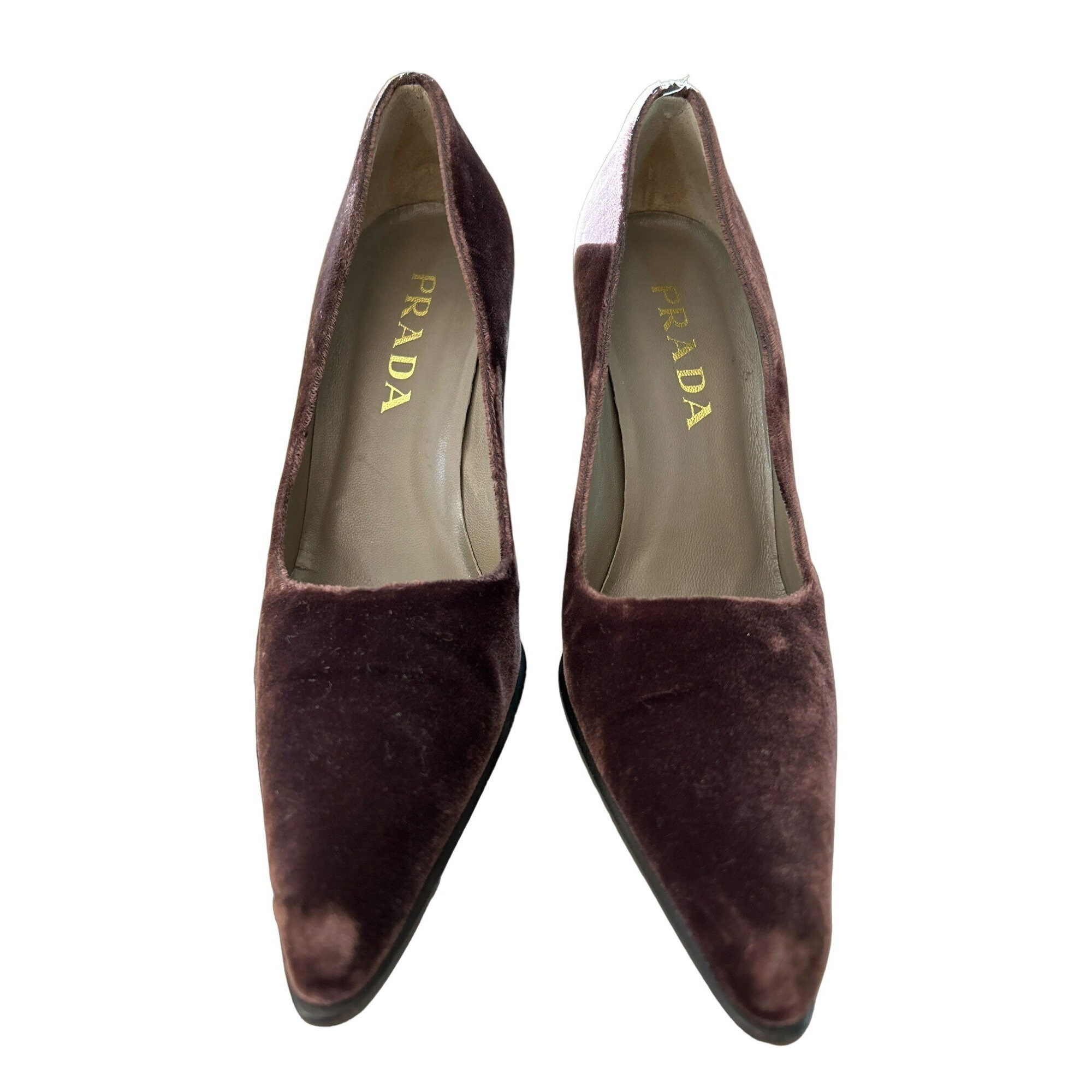パンプス PRADA Brown Suede Pumps Prada Brown Suede Leather Buckle Front Classic Heels Pump