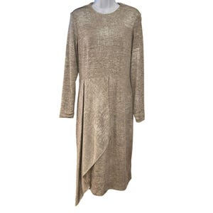 Vintage Sharrone New York Metallic Silver Gold Knit Dress Sz 10 Asymmetrical Hem