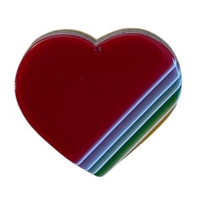 Broche vintage de corazón de Lea Stein de la década de 1960, accesorio de arte pop arcoíris de diseñador francés.