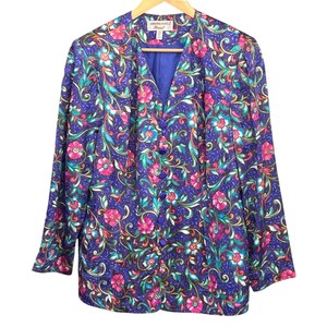90s Adrianna Papell Plus Silk Paisley Jewel Tone Blazer Baroque Floral 14L image 2