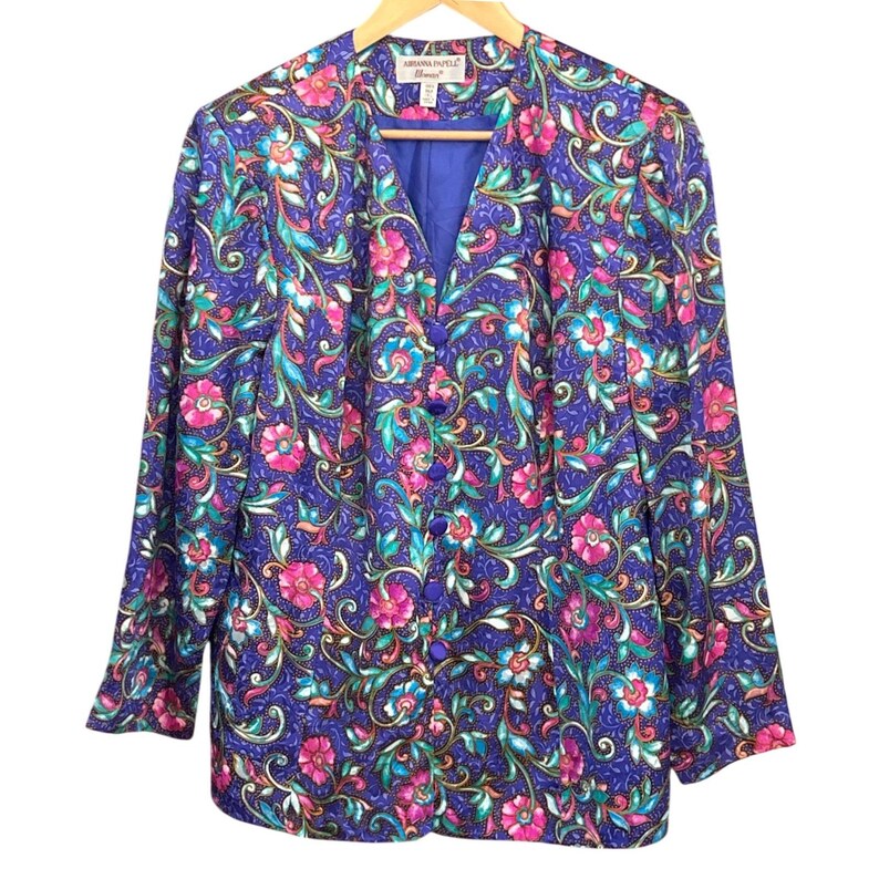 90s Adrianna Papell Plus Silk Paisley Jewel Tone Blazer Baroque Floral 14L image 2