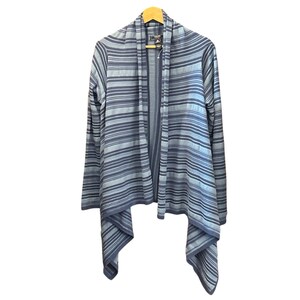 Y2K Chaps Denim Striped Waterfall Cardigan Coastal Boho Nautical Preppy Summer