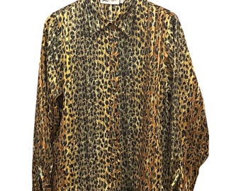 Vintage Yves St. Clair Leopard Print Blouse Mob Wife Glam Rocker Chic Top Bold