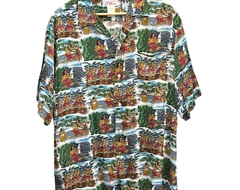 Camisa hawaiana Vintage Staters Reyn Spooner Aloha Tiki Tropical Rayón Hecha en Hawái