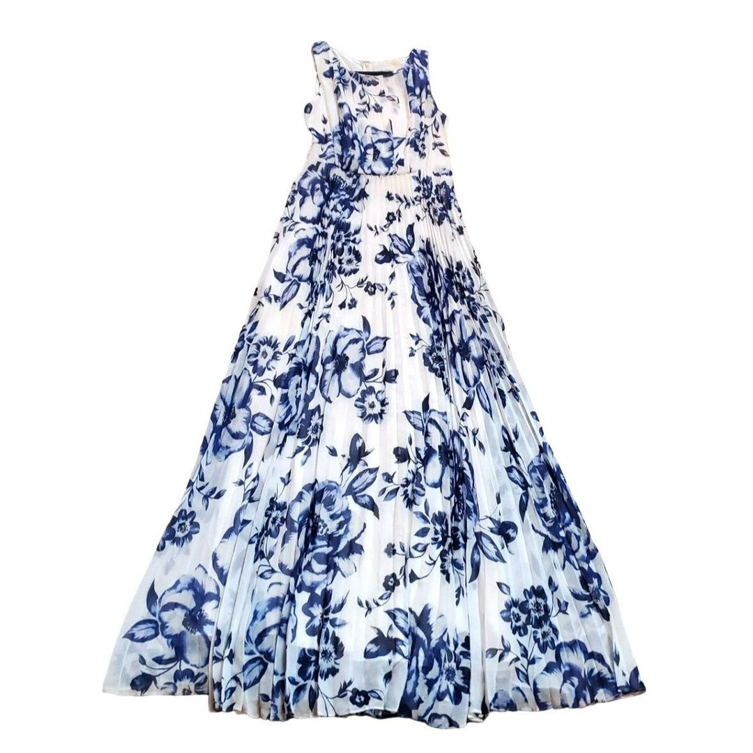 Majolica Pleated Chiffon Long Dress