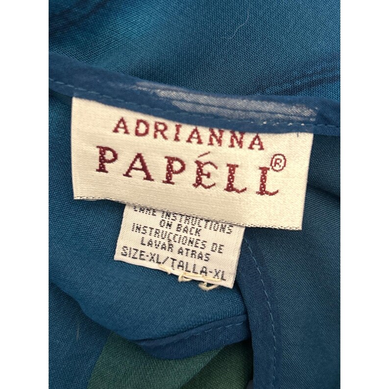 Vintage Adrianna Papell Abstract Midi Dress Whimsygoth Artistic Scarf XL Teal image 4