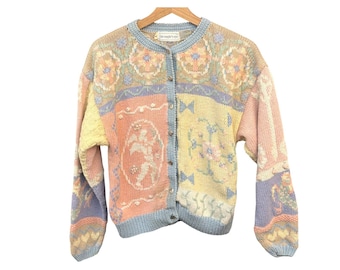 90s The Eagle's Eye Cardigan Sweater Pastel Grandmacore Cottagecore Cherub Angel