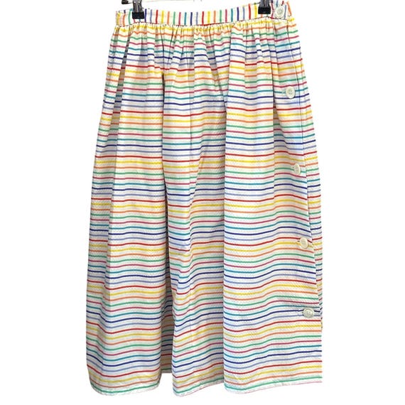 Vintage Unbranded Seersucker Midi Skirt Rainbow Stripe Pride Retro Dopamine