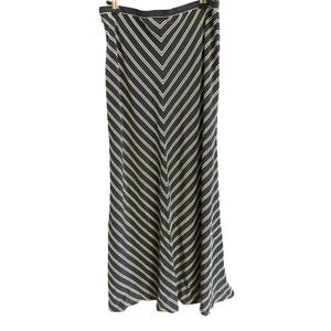 Lauren Ralph Lauren Navy Blue Cream Chevron Silk Maxi Skirt Size 10 Old Money