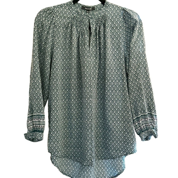 Madewell, Madewell Women's Silk Bohemian Memory Blouse Size Small Green Bandana Hi Low