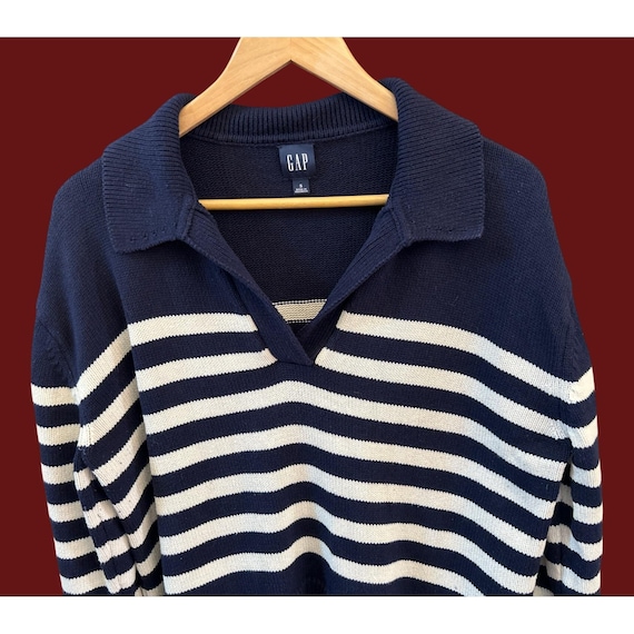 Gap Navy Blue Striped Collared Pullover Sweater S… - image 2